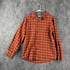 Wrangler Men’s Flannel Shirt Size M Brown Plaid Long Sleeve 100% Cotton